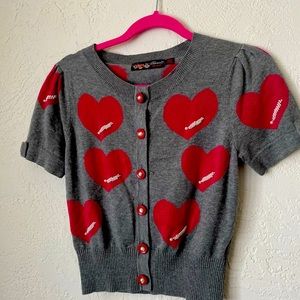 button front sweater heart & pearls
